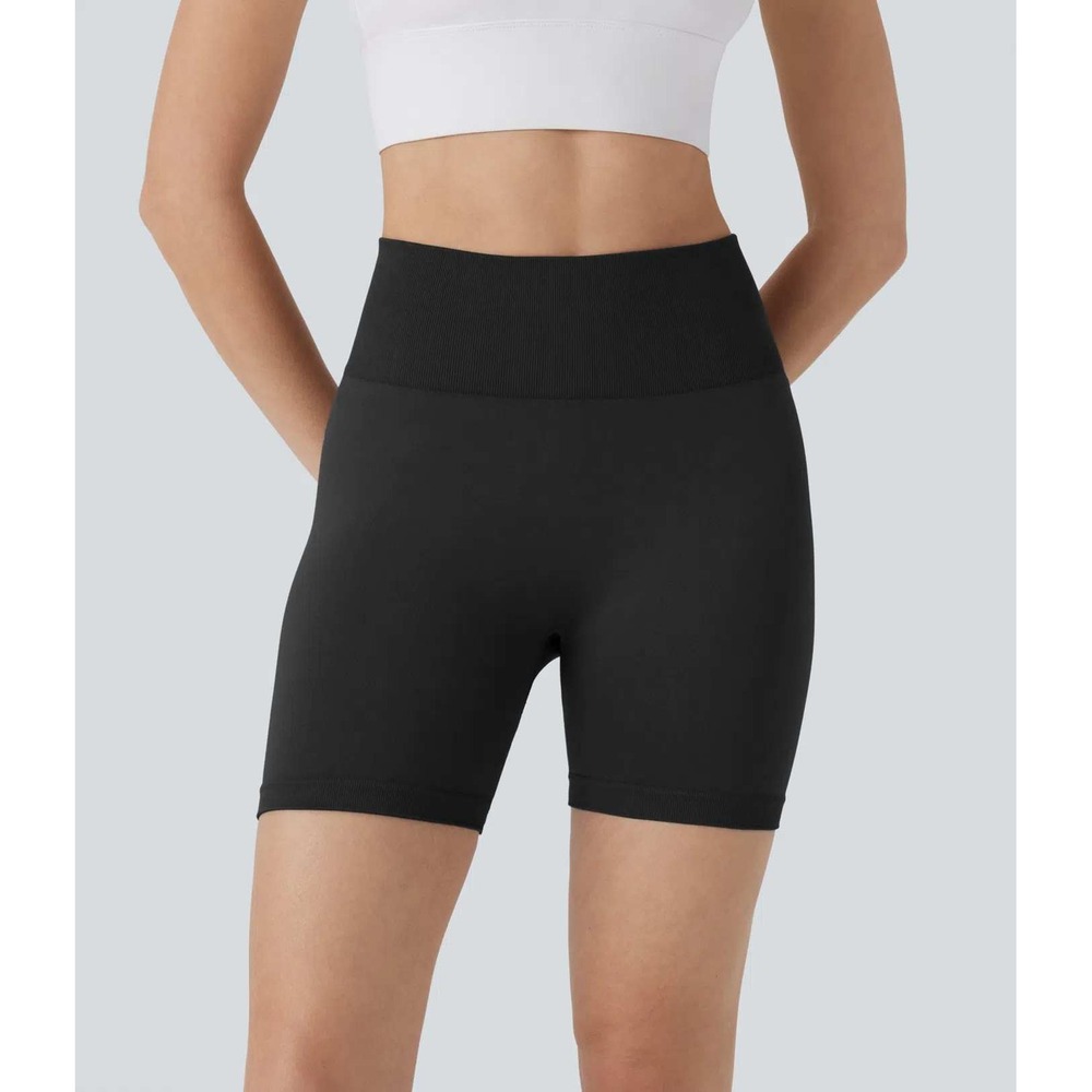 Halara Seamless Flow High Waisted‎ Scrunch Yoga Biker Shorts 5'' Black XS NWT